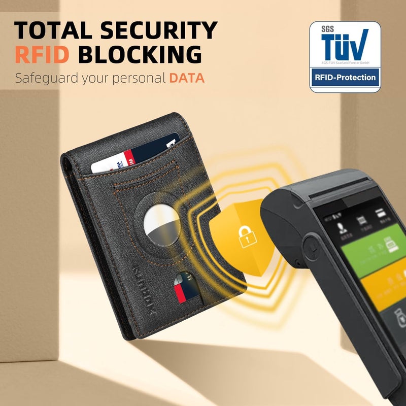 RUNBOX AirTag-Wallet-Mens-Slim-RFID Blocking Wallets Leather with Bill Compartment Air Tag Bifold Card Holder Wallet Gifts for Men Dad - Image 5